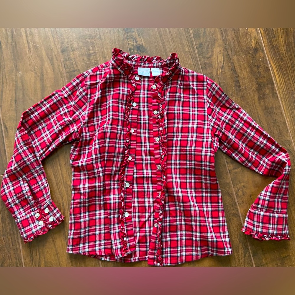 Talbots girl plaid red cotton shirt size 6